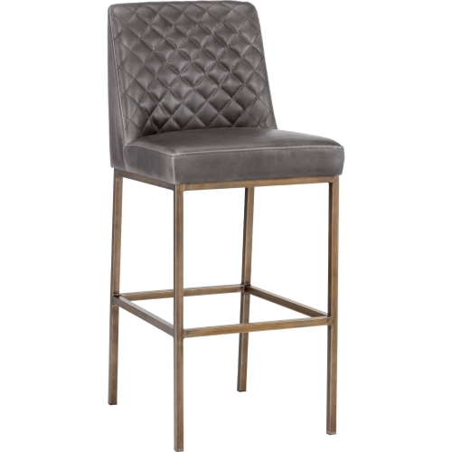 Leighland Bar Stool in Overcast Grey Leatherette & Brass